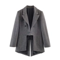 Klassieke pied-de-poule blazer met asymmetrische zwaluwstaartzoom en vier knoopsluiting - XS / Houndstooth
