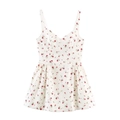 Elegant white sleeveless floral A-line summer dress with red rose print and V-neckline - XS / White Floral Print