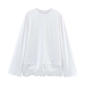 Weißes Langarmshirt mit Rundhalsausschnitt und elegantem Patchwork-Spitzenbesatz am Saum - XS / Weiß