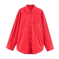 Relaxed fit red long sleeve shirt with classic lapel and white buttons in a casual style - XS / Red