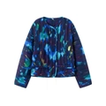Chaqueta acolchada de invierno para mujer con estampado tie-dye abstracto y broches - S / Mármol Azul y Verde
