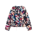 Chaqueta corta ligera para mujer con estampado abstracto colorido y cuello redondo - S / Mezcla de colores