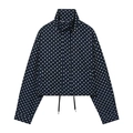 Giacca a maniche lunghe blu navy a pois con collo alto e coulisse regolabile - XS / Nero