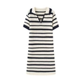 Vestido midi de punto a rayas para mujer con cuello polo clásico y escote en V - S / Rayas Crema Marino