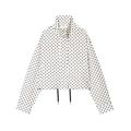 Giacca corta con collo alto a pois neri su bianco e coulisse regolabile sull'orlo inferiore - XS / Bianco