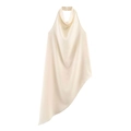 Elegante top a lupetto in raso beige con scollo a drappeggio e orlo asimmetrico - XS / Albicocca