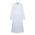 Blue and white vertical striped long sleeve midi shirt dress with a pleated skirt - XS / Blue and White Stripes