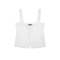 Retro white lace camisole top with button front, drawstring neck and crochet details - XS / White