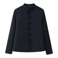Veste noire pour femme avec col montant et boutons chinois traditionnels, coupe ajustée - S / Noir