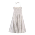 Robe midi blanche à pois noirs avec dos nu licou et détails de lacets délicats - XS / Pois