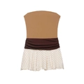 Mouwloze kleurblokjurk met kaki top, bruine gerimpelde taille en een stippenpatroon zoom - XS / Zoals getoond