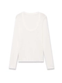 Close-up of lightweight white scoop neck knit top with fine ribbed texture detail - S / White