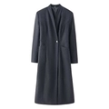 Classic charcoal grey wool coat with single-button closure and stand collar for women - S / Dark Gray