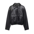 Chaqueta de cuero sintético negro minimalista con bolsillos cargo y dobladillo acanalado - XS / Negro