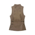 Mouwloos vest met opstaande kraag, dubbele rij knopen en marmeren knopen in de taille - XS / Bruin