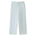 Detailed flat lay of white wide-leg trousers with high waist and smooth suit fabric - White Pants