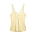 Elegant pale yellow satin camisole with lace trim V-neckline for women's summer wear - XS / Yellow