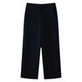 Detail view of high-waist black wide-leg trousers with clean zipper and side pockets - Black Pants