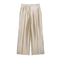Elegante champagnerfarbene Satin-Weitbeinhose mit hoher Taille und scharfen Falten - XS / Champagner Hose