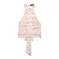 Haut licou sans manches à pois avec volants superposés et longs rubans en beige - XS / Beige Pois Rouges