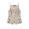 Elegantes champagnerfarbenes Satin-Westentop mit Karree-Ausschnitt und Knöpfen - XS / Champagner Top
