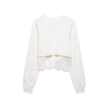 Détail du sweat-shirt blanc court avec bordure en dentelle délicate et poignets côtelés - XS / Blanc