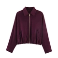 Detalle de chaqueta de pana burdeos con cremallera frontal y dobladillo elástico - S / Rojo Oscuro