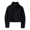 Minimalist black stand collar zip-up jacket in scuba fabric with structured short silhouette - S / Black