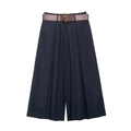 Dunkelblaue Damen-Palazzohose mit braunem Ledergürtel und goldener Schnalle, A-Linie - XS / Schwarz