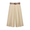 Damen Khaki Weite Hose mit hoher Taille, vintage braunem Gürtel und Faltenvorderseite - XS / Khaki