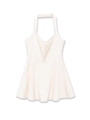 Detailansicht weißes Neckholder-Minikleid mit V-Ausschnitt und A-Linien-Silhouette - S / Milchweiß