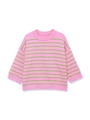 Close-up detail of pink and green striped knit sweater with fine ribbed texture - S / Pink And Green Striped