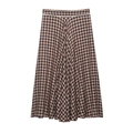 Eleganter Midi-Rock mit Karomuster, hoher Taille und weißer Spitzenverzierung am Bund - XS / Kariert