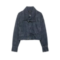 Vintage donkergrijze denim jas met gewassen textuur, korte pasvorm en brede revers - XS / donkergrijs