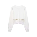 Weißes Langarm-Sweatshirt in Kurzform mit elegantem floralem Lamsaum im Lagen-Look - XS / Oberteile / Weiß