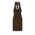 Elegante vestido ajustado halter marrón oscuro con escote drapeado y detalles fruncidos laterales - XS / Marrón Oscuro