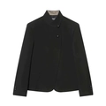 Women's black cropped blazer with stand collar and asymmetric button closure design - XS / Tops