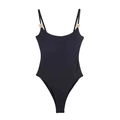 Bañador de una pieza negro minimalista con tirantes finos y detalles metálicos dorados - S / Negro