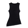Women's black sleeveless knit top featuring side ruching and delicate lace trim hem - XS / Black