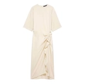 Elegantes aprikosenfarbenes Kleid mit Knoten, Rüschen, Rundhals und halblangen Ärmeln - XS / Aprikose