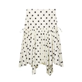 Polka-Dot-Midirock in Creme-Weiß mit seitlichem Kordelzug und asymmetrischem Saum - XS / Beige mit schwarzen Punkten