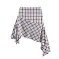 Karierter High-Waist Midirock mit asymmetrischem Rüschensaum und schlichtem Karomuster - XS