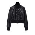 Bombardier femme en similicuir noir avec col montant et bordures côtelées pour un look chic - XS / Noir