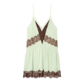 Muntgroene slipjurk met kanten rand, v-hals en vintage bloemencontrast borduursel - XS / Lichtgroen