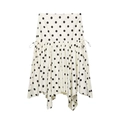 Cream polka dot midi skirt with irregular ruffled hem and side drawstring detail - XS / Polka Dot Skirt