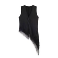 Vintage V-Ausschnitt Weste für Damen mit asymmetrischem schwarzem Spitzensaum - XS / Schwarz