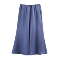 Minimalist navy blue satin midi skirt with a silky glossy finish and elastic waist - Blue