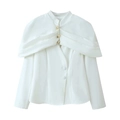 White cape-style cropped blazer with gold buttons and stand collar for women - S / White