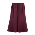 Elegant deep burgundy satin A-line midi skirt with smooth glossy finish and elastic waist - Wine Red