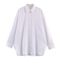 Women's loose striped shirt with drop shoulder design and classic button-down collar - XS / Grey and White Stripes